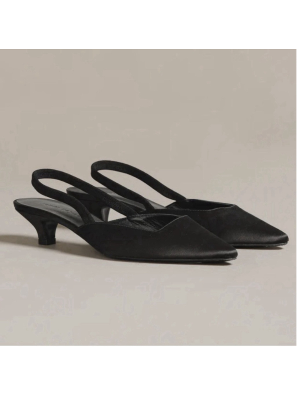 New Jenni Kayne Black Satin Pointed Toe Slingback Kitten Heels 37 Classic Career